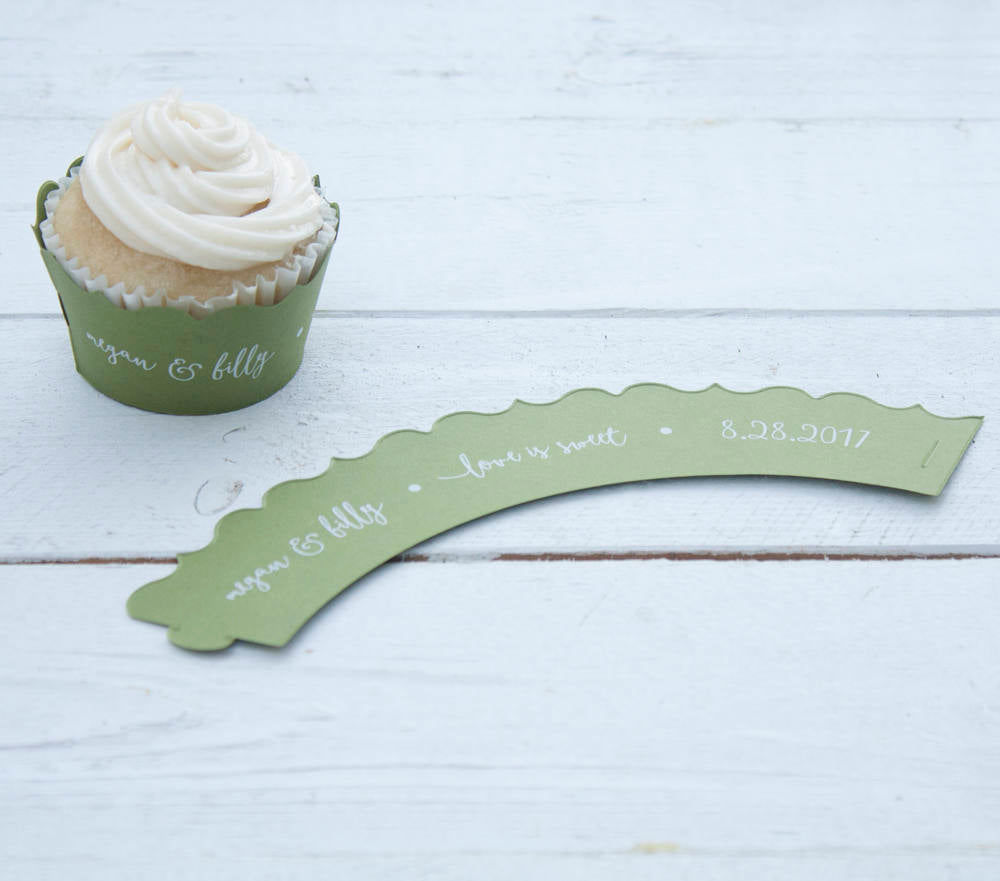 Set of 12 Black Wedding Custom Cupcake Wrappers - Love is Sweet Cupcake Liners