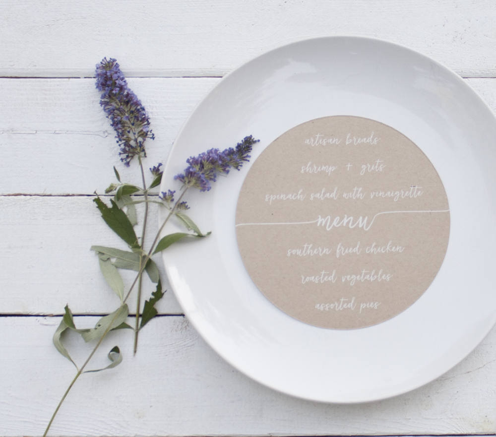 Set of 10 - Coral Wedding Plate Menu – Custom Wedding Menu - Round Plate Menu Cards
