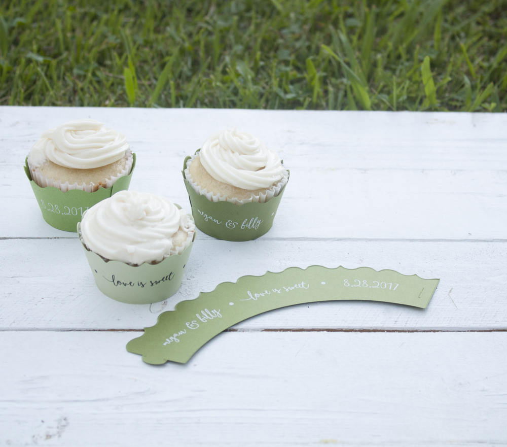 Set of 12 Coral Wedding Custom Cupcake Wrappers - Love is Sweet Cupcake Liners