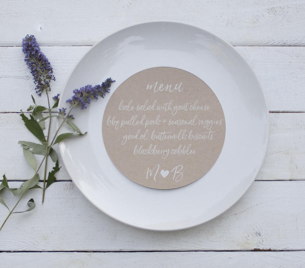 Set of 10 - Night Navy Wedding Plate Menu – Custom Wedding Menu - Round Plate Menu Cards