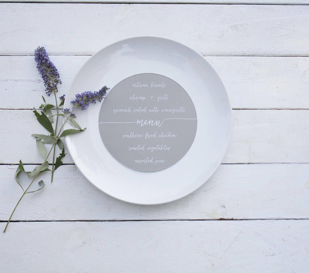 Set of 10 - Coral Wedding Plate Menu – Custom Wedding Menu - Round Plate Menu Cards