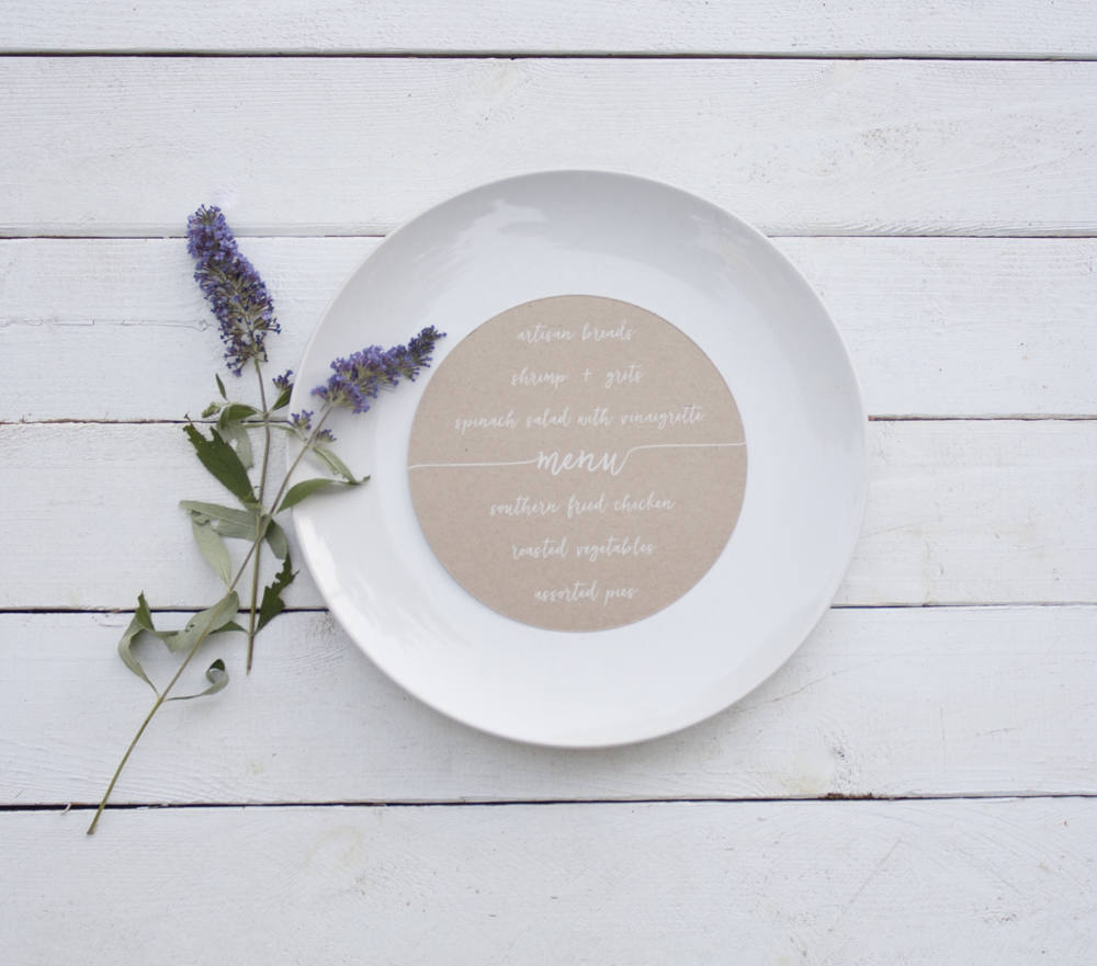 Set of 10 - Coral Wedding Plate Menu – Custom Wedding Menu - Round Plate Menu Cards