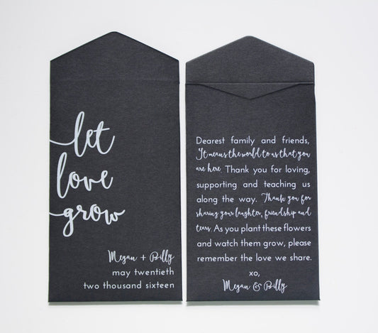 Black Let Love Grow Custom Seed Packet Wedding Favors (Set of 10)