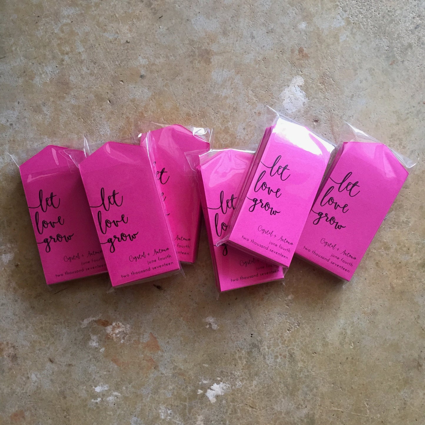 Fuchsia Let Love Grow Custom Seed Packet Wedding Favors (Set of 10)