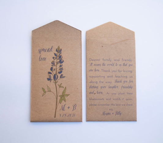 Bluebonnet Kraft Paper Let Love Grow Custom Seed Packet Wedding Favors (Set of 10)