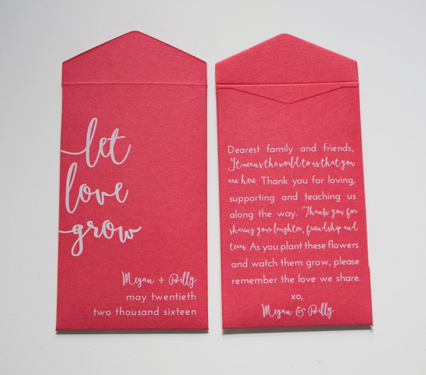 Fuchsia Let Love Grow Custom Seed Packet Wedding Favors (Set of 10)