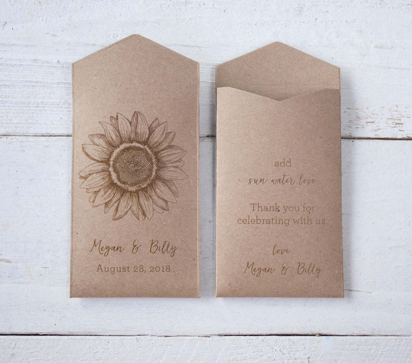 Sunflower Let Love Grow Custom Seed Packet Wedding Favors (Set of 10)