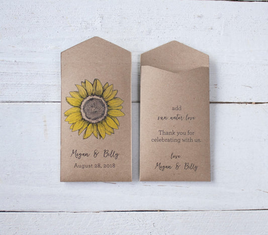 Sunflower Let Love Grow Custom Seed Packet Wedding Favors (Set of 10)