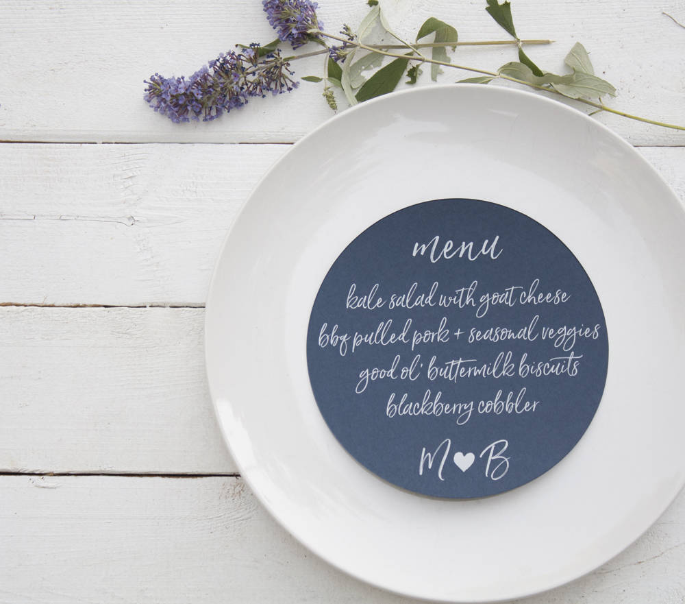 Set of 10 - Sunshine Wedding Plate Menu – Custom Wedding Menu - Round Plate Menu Cards