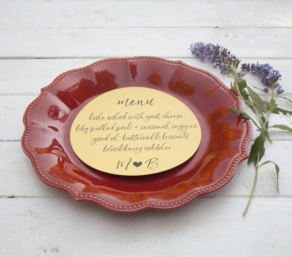Set of 10 - Blossom Wedding Plate Menu – Custom Wedding Menu - Round Plate Menu Cards