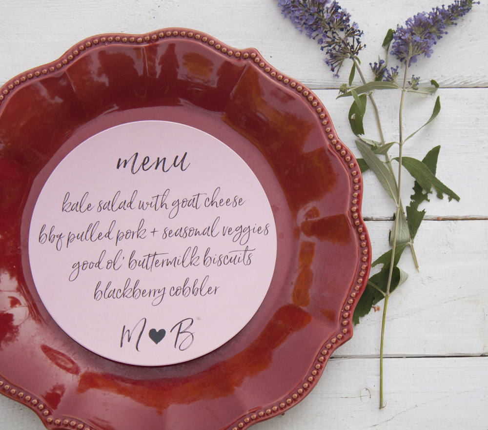Set of 10 - Paper Bag Kraft Wedding Plate Menu – Custom Wedding Menu - Round Plate Menu Cards