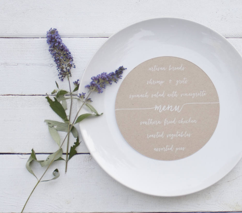 Set of 10 -  Black Wedding Plate Menu – Custom Wedding Menu - Round Plate Menu Cards