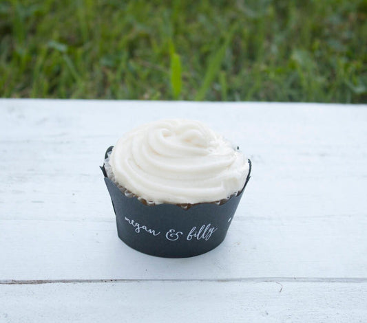Set of 12 Black Wedding Custom Cupcake Wrappers - Love is Sweet Cupcake Liners