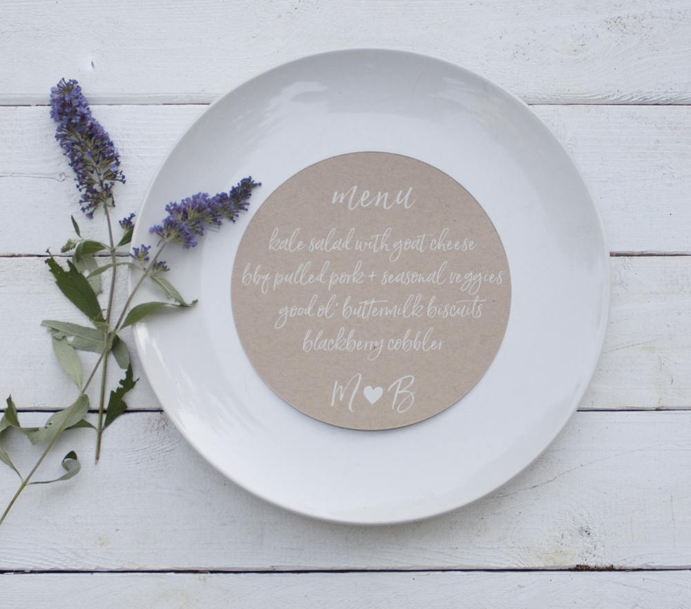 Set of 10 - Blossom Wedding Plate Menu – Custom Wedding Menu - Round Plate Menu Cards