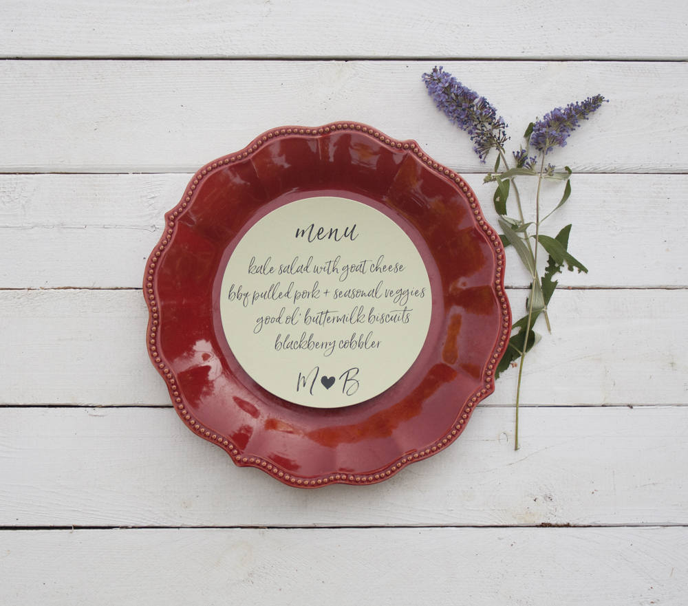 Set of 10 - Clover Wedding Plate Menu – Custom Wedding Menu - Round Plate Menu Cards