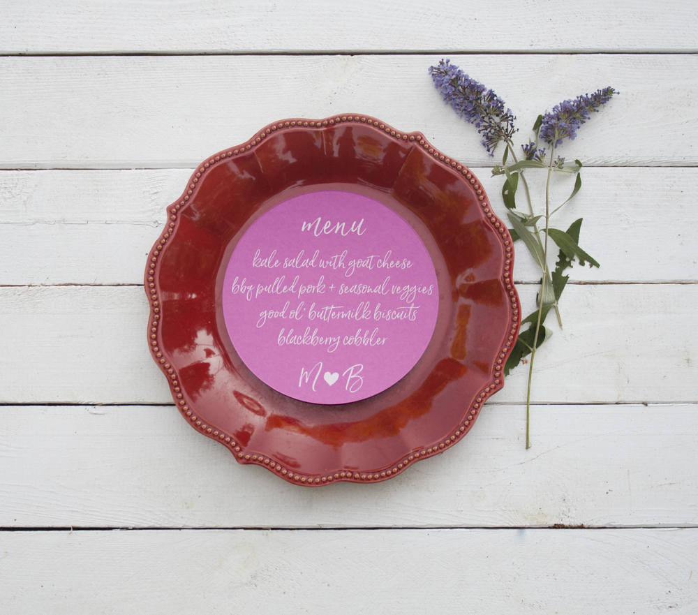 Set of 10 - Blossom Wedding Plate Menu – Custom Wedding Menu - Round Plate Menu Cards