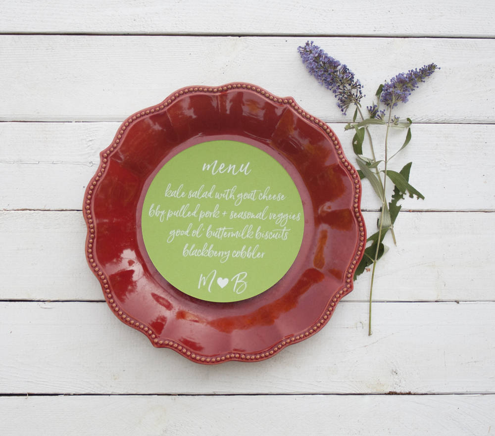 Set of 10 - Sage Green Wedding Plate Menu – Custom Wedding Menu - Round Plate Menu Cards