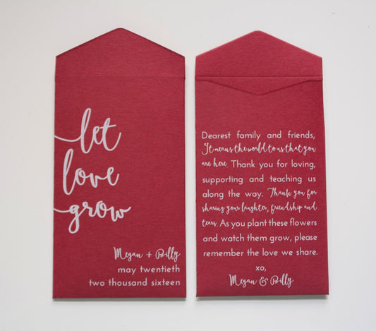 Red Let Love Grow Custom Seed Packet Wedding Favors (Set of 10)