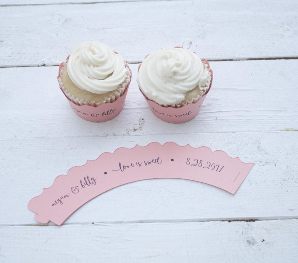 Set of 12 Coral Wedding Custom Cupcake Wrappers - Love is Sweet Cupcake Liners