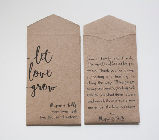 Kraft Let Love Grow Custom Seed Packet Wedding Favors (Set of 10)